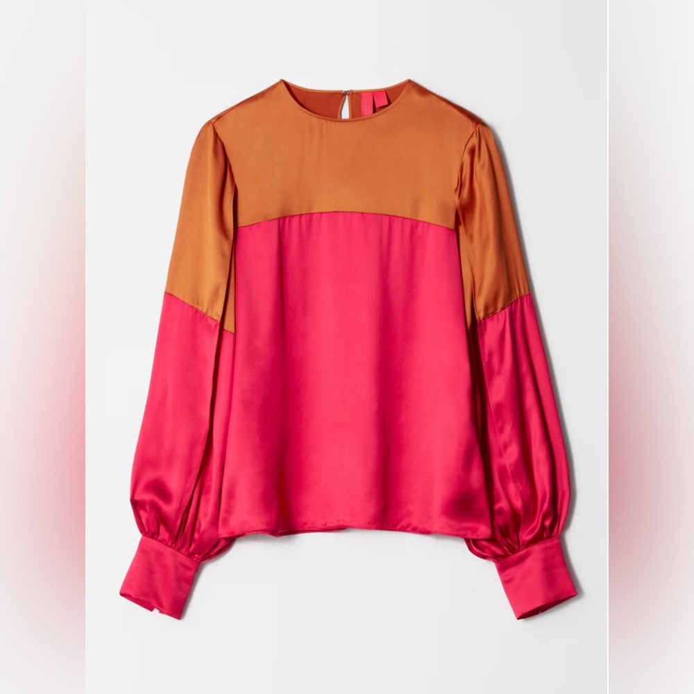 & Other Stories Pink and Orange Satin Blouse NWOT